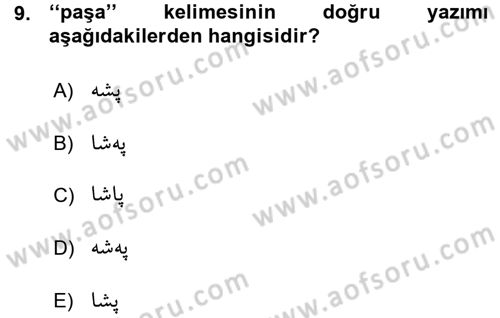 Osmanlı Türkçesi 1 Dersi 2015 - 2016 Yılı (Vize) Ara Sınav Soruları 9. Soru