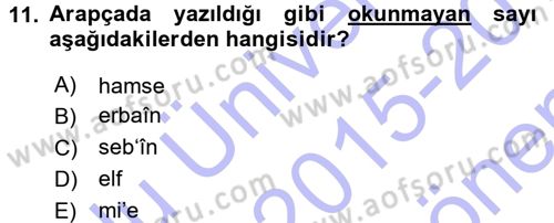Osmanlı Türkçesi 1 Dersi 2015 - 2016 Yılı (Final) Dönem Sonu Sınav Soruları 11. Soru