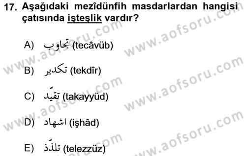 Osmanlı Türkçesi 1 Dersi 2015 - 2016 Yılı (Final) Dönem Sonu Sınav Soruları 17. Soru
