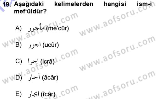 Osmanlı Türkçesi 1 Dersi 2015 - 2016 Yılı (Final) Dönem Sonu Sınav Soruları 19. Soru