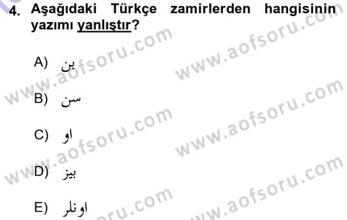 Osmanlı Türkçesi 1 Dersi 2015 - 2016 Yılı (Final) Dönem Sonu Sınav Soruları 4. Soru
