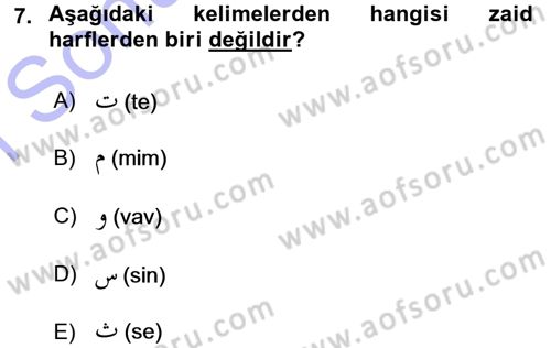 Osmanlı Türkçesi 1 Dersi 2015 - 2016 Yılı (Final) Dönem Sonu Sınav Soruları 7. Soru