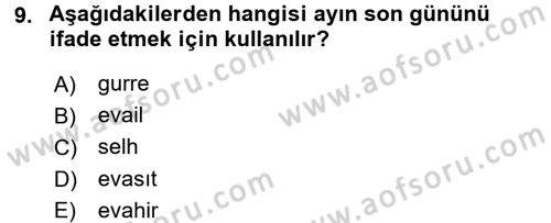 Osmanlı Türkçesi 1 Dersi 2015 - 2016 Yılı (Final) Dönem Sonu Sınav Soruları 9. Soru