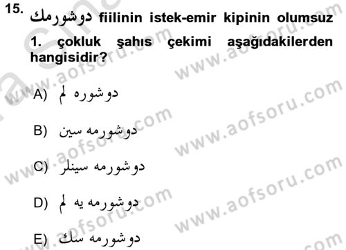 Osmanlı Türkçesi 1 Dersi 2016 - 2017 Yılı (Vize) Ara Sınav Soruları 15. Soru