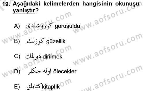 Osmanlı Türkçesi 1 Dersi 2016 - 2017 Yılı (Vize) Ara Sınav Soruları 19. Soru