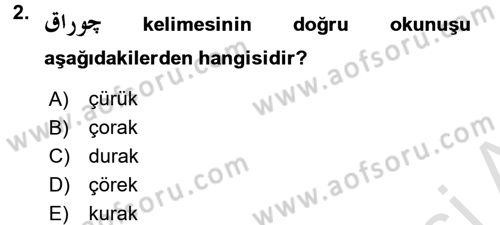 Osmanlı Türkçesi 1 Dersi 2016 - 2017 Yılı (Vize) Ara Sınavı 2. Soru