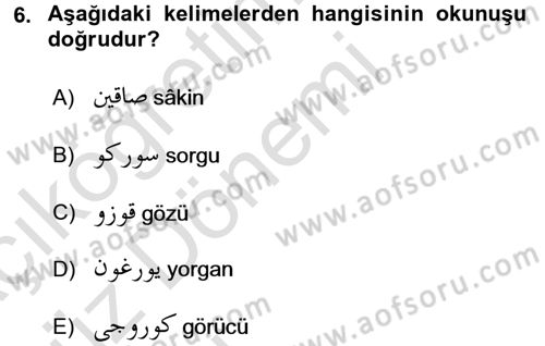 Osmanlı Türkçesi 1 Dersi 2016 - 2017 Yılı (Vize) Ara Sınav Soruları 6. Soru