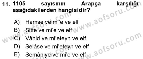 Osmanlı Türkçesi 1 Dersi 2016 - 2017 Yılı (Final) Dönem Sonu Sınav Soruları 11. Soru