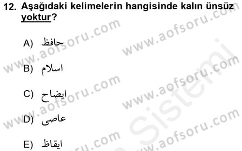Osmanlı Türkçesi 1 Dersi 2016 - 2017 Yılı (Final) Dönem Sonu Sınav Soruları 12. Soru