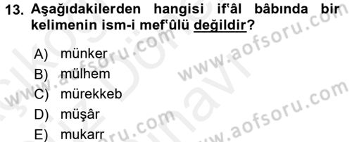 Osmanlı Türkçesi 1 Dersi 2016 - 2017 Yılı (Final) Dönem Sonu Sınav Soruları 13. Soru