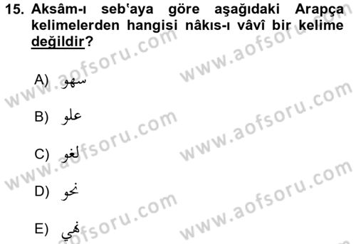 Osmanlı Türkçesi 1 Dersi 2016 - 2017 Yılı (Final) Dönem Sonu Sınav Soruları 15. Soru
