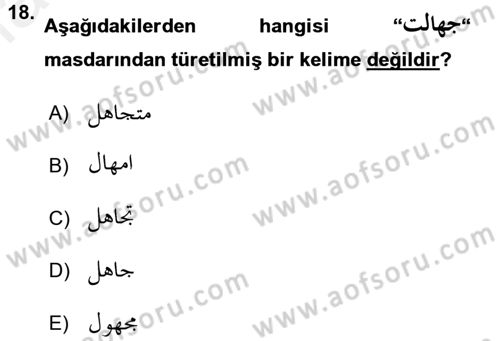 Osmanlı Türkçesi 1 Dersi 2016 - 2017 Yılı (Final) Dönem Sonu Sınav Soruları 18. Soru