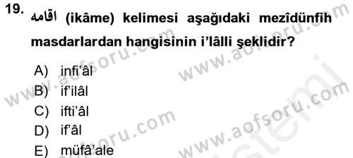 Osmanlı Türkçesi 1 Dersi 2016 - 2017 Yılı (Final) Dönem Sonu Sınav Soruları 19. Soru