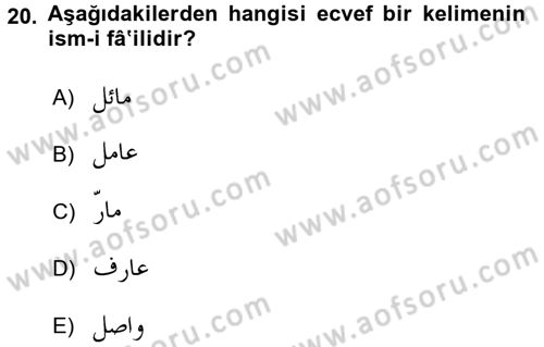 Osmanlı Türkçesi 1 Dersi 2016 - 2017 Yılı (Final) Dönem Sonu Sınav Soruları 20. Soru
