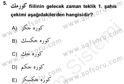 Osmanlı Türkçesi 1 Dersi 2016 - 2017 Yılı (Final) Dönem Sonu Sınav Soruları 5. Soru