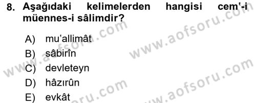 Osmanlı Türkçesi 1 Dersi 2016 - 2017 Yılı (Final) Dönem Sonu Sınav Soruları 8. Soru