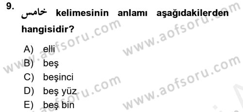 Osmanlı Türkçesi 1 Dersi 2016 - 2017 Yılı (Final) Dönem Sonu Sınav Soruları 9. Soru