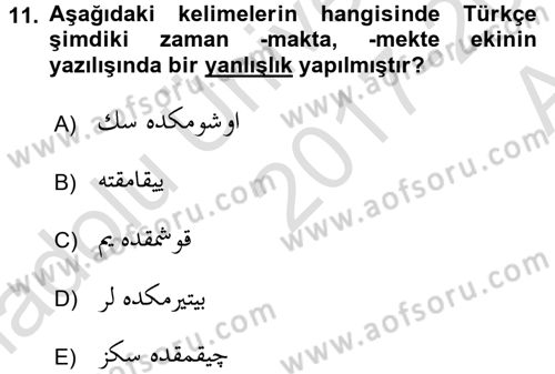 Osmanlı Türkçesi 1 Dersi 2017 - 2018 Yılı (Vize) Ara Sınav Soruları 11. Soru