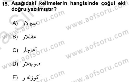 Osmanlı Türkçesi 1 Dersi 2017 - 2018 Yılı (Vize) Ara Sınavı 15. Soru