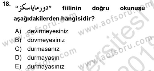 Osmanlı Türkçesi 1 Dersi 2017 - 2018 Yılı (Vize) Ara Sınav Soruları 18. Soru