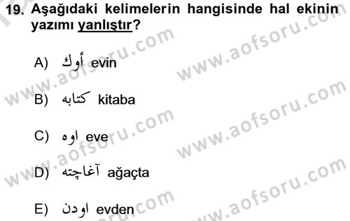 Osmanlı Türkçesi 1 Dersi 2017 - 2018 Yılı (Vize) Ara Sınav Soruları 19. Soru