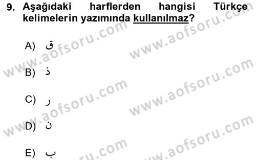 Osmanlı Türkçesi 1 Dersi 2017 - 2018 Yılı (Vize) Ara Sınav Soruları 9. Soru