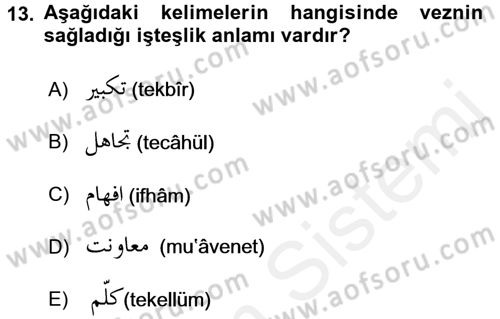 Osmanlı Türkçesi 1 Dersi 2017 - 2018 Yılı (Final) Dönem Sonu Sınav Soruları 13. Soru