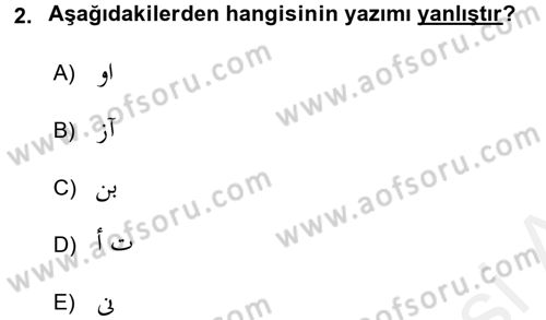 Osmanlı Türkçesi 1 Dersi 2017 - 2018 Yılı (Final) Dönem Sonu Sınav Soruları 2. Soru