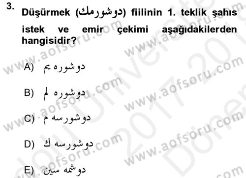 Osmanlı Türkçesi 1 Dersi 2017 - 2018 Yılı (Final) Dönem Sonu Sınav Soruları 3. Soru