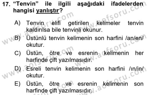 Osmanlı Türkçesi 1 Dersi 2018 - 2019 Yılı (Vize) Ara Sınav Soruları 17. Soru