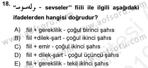 Osmanlı Türkçesi 1 Dersi 2018 - 2019 Yılı (Vize) Ara Sınav Soruları 18. Soru