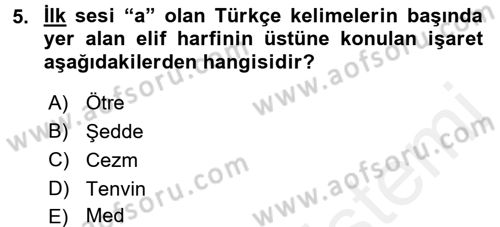 Osmanlı Türkçesi 1 Dersi 2018 - 2019 Yılı (Vize) Ara Sınavı 5. Soru