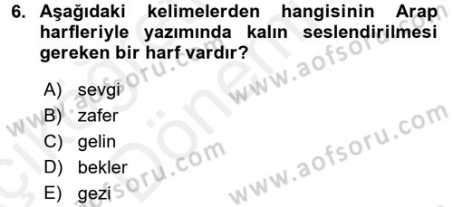 Osmanlı Türkçesi 1 Dersi 2018 - 2019 Yılı (Vize) Ara Sınavı 6. Soru