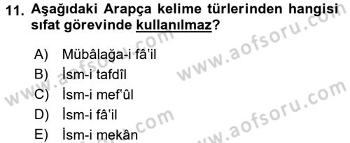 Osmanlı Türkçesi 1 Dersi 2018 - 2019 Yılı (Final) Dönem Sonu Sınavı 11. Soru