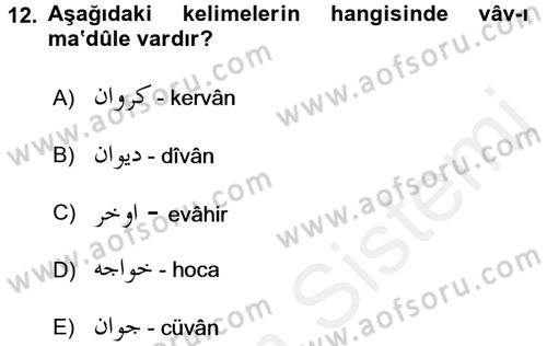 Osmanlı Türkçesi 1 Dersi 2018 - 2019 Yılı (Final) Dönem Sonu Sınav Soruları 12. Soru