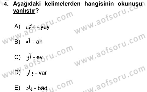 Osmanlı Türkçesi 1 Dersi 2018 - 2019 Yılı (Final) Dönem Sonu Sınavı 4. Soru