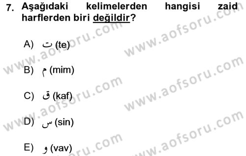 Osmanlı Türkçesi 1 Dersi 2018 - 2019 Yılı (Final) Dönem Sonu Sınav Soruları 7. Soru