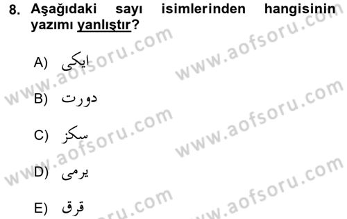 Osmanlı Türkçesi 1 Dersi 2018 - 2019 Yılı (Final) Dönem Sonu Sınav Soruları 8. Soru
