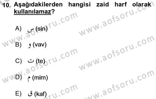 Osmanlı Türkçesi 1 Dersi 2018 - 2019 Yılı Yaz Okulu Sınav Soruları 10. Soru