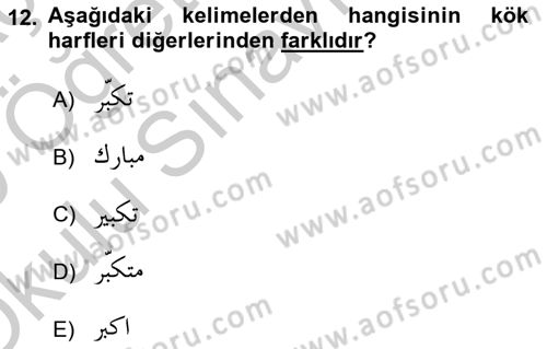 Osmanlı Türkçesi 1 Dersi 2018 - 2019 Yılı Yaz Okulu Sınav Soruları 12. Soru
