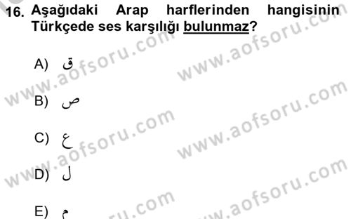 Osmanlı Türkçesi 1 Dersi 2018 - 2019 Yılı Yaz Okulu Sınavı 16. Soru