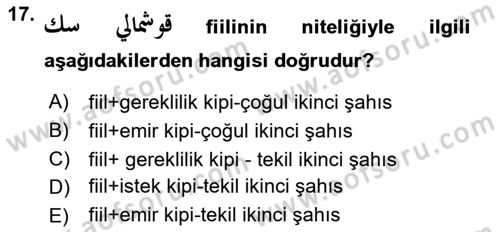 Osmanlı Türkçesi 1 Dersi 2019 - 2020 Yılı (Vize) Ara Sınav Soruları 17. Soru