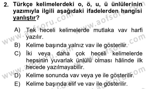 Osmanlı Türkçesi 1 Dersi 2019 - 2020 Yılı (Vize) Ara Sınav Soruları 2. Soru