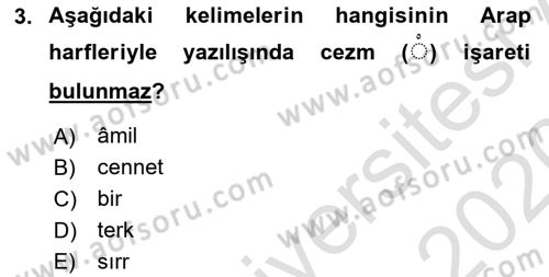Osmanlı Türkçesi 1 Dersi 2019 - 2020 Yılı (Vize) Ara Sınav Soruları 3. Soru