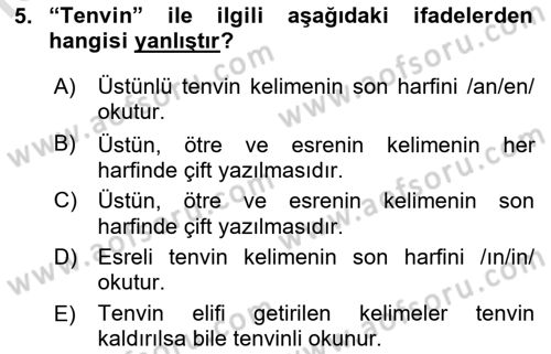 Osmanlı Türkçesi 1 Dersi 2019 - 2020 Yılı (Vize) Ara Sınav Soruları 5. Soru