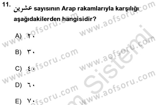 Osmanlı Türkçesi 1 Dersi 2019 - 2020 Yılı (Final) Dönem Sonu Sınav Soruları 11. Soru