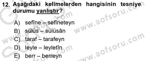 Osmanlı Türkçesi 1 Dersi 2019 - 2020 Yılı (Final) Dönem Sonu Sınav Soruları 12. Soru