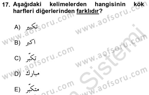 Osmanlı Türkçesi 1 Dersi 2019 - 2020 Yılı (Final) Dönem Sonu Sınav Soruları 17. Soru