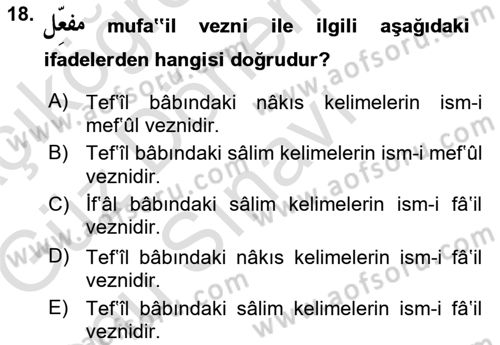 Osmanlı Türkçesi 1 Dersi 2019 - 2020 Yılı (Final) Dönem Sonu Sınav Soruları 18. Soru