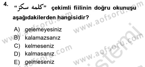 Osmanlı Türkçesi 1 Dersi 2019 - 2020 Yılı (Final) Dönem Sonu Sınav Soruları 4. Soru